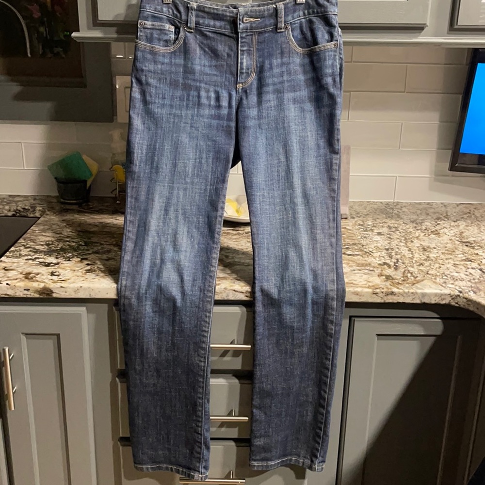 Chico’s platinum jeans dark denim size 0